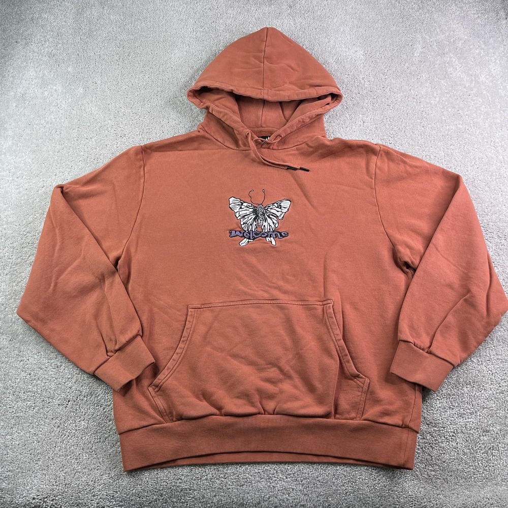 Welcome Skateboards Hoodie Mens XL Orange Butterfly Embroidered Skater Indie